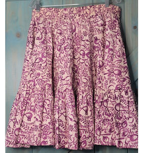 Tiered Vintage Circle Skirt Purple Floral Bird Pattern SquareUp Swing Rockabilly